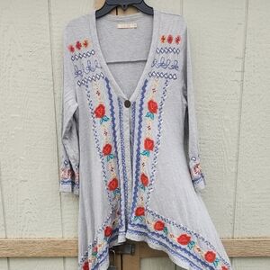 Caite Athleta‎ Cottage Core Embroidered Jersey Cardigan Floral Rose Coastal M